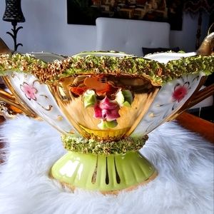 Vintage Carpodimonte Porcelain Gold Gilt Tureen Style Vase Centerpiece